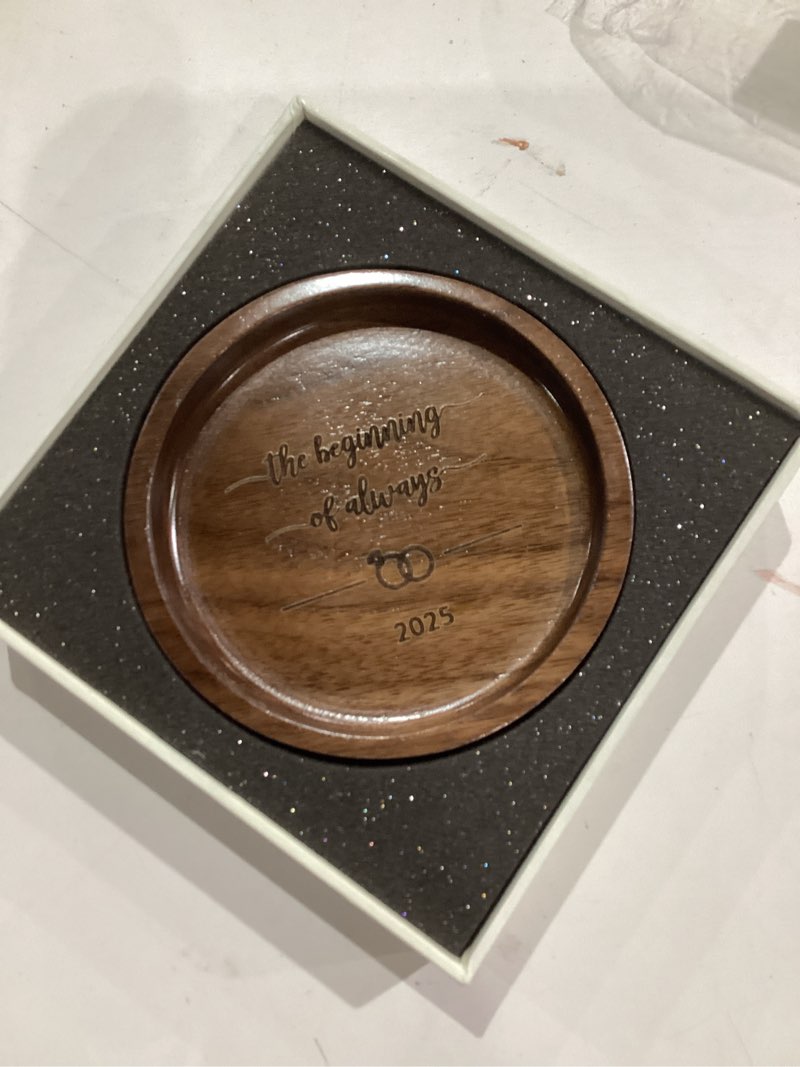 Condition photo showing Good Condition for Item similar)))))Personalized Wooden Wedding Ring Dish, Engagement Jewelry Trays, Proposal Ring Bearer, Custom Engraved Proposal Holder, Gifts for Her (Acacia)
