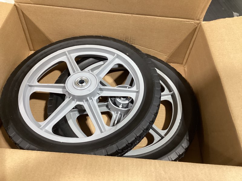 Condition photo showing New/Like New for gicool 14 x 1.75'' rubber tire and plastic spoke wheel, 2.5" hub length, 1/2" axle bore, for lawn mower trolley dolly wheel replacement, 2 pack