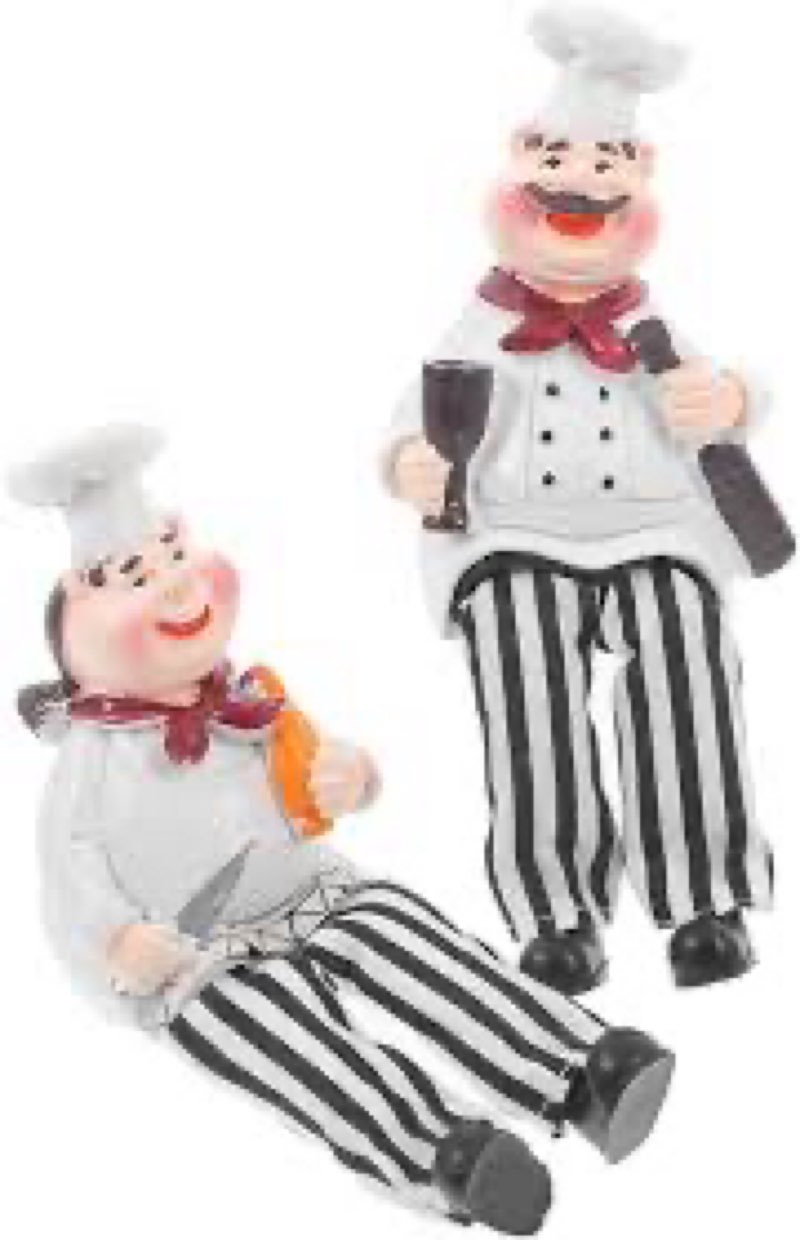 bestoyard 2pcs resin chef figurines with dangling legs, cute cartoon kitchen decor for countertop, c