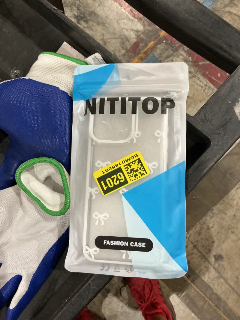 Condition photo showing New/Like New for nititop compatible with iphone 15 pro max case cute clear durable ribbon bowknot pattern for girls women soft tpu transparent full camera lens shockproof protective phone cover - white white iphone 15 pro max