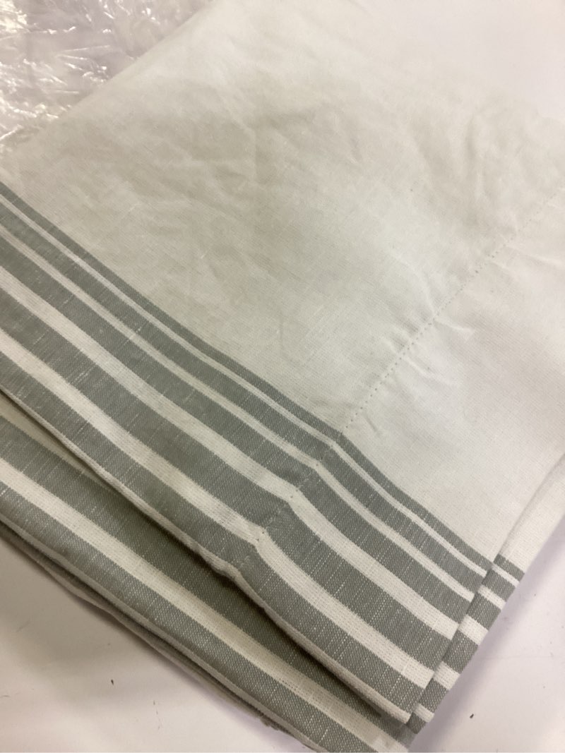 coastal stripe linen cotton curtain - single panel color: ivory/sage green size: 48x96