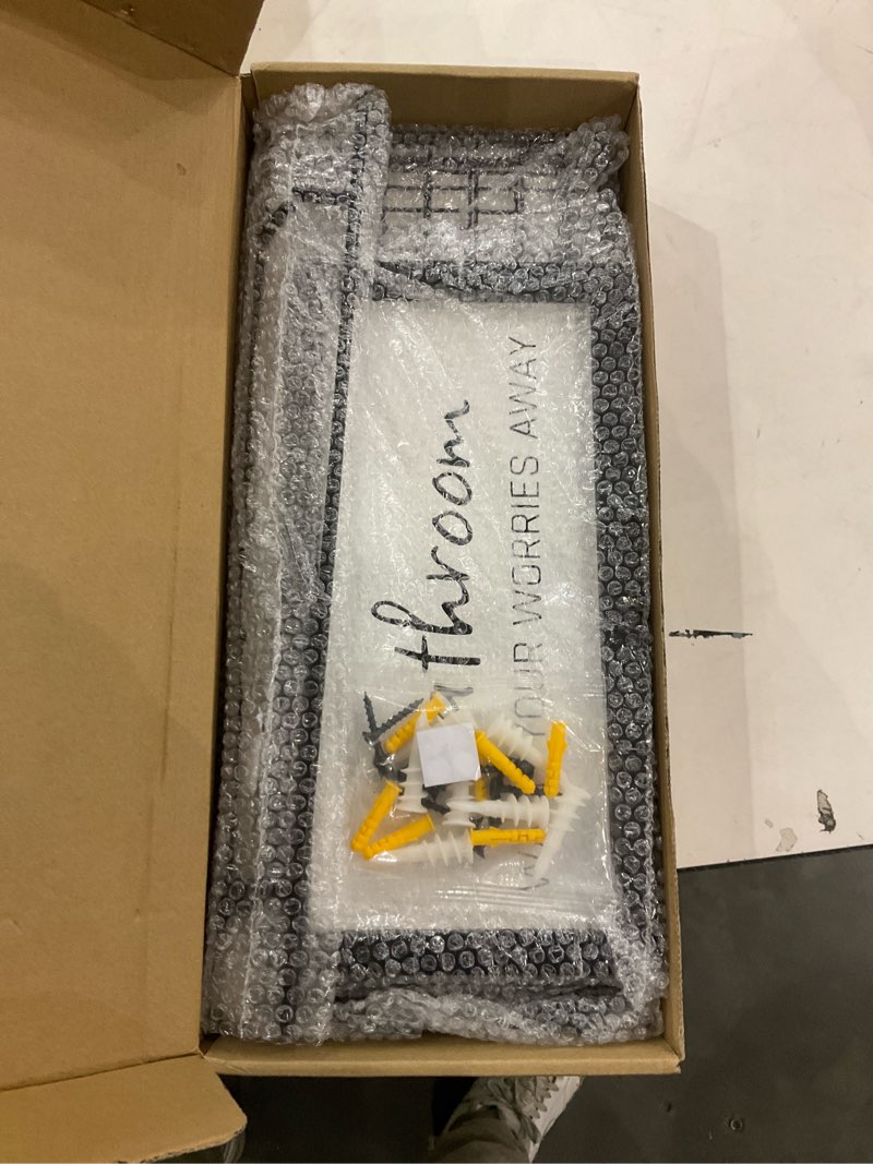 Condition photo showing New/Like New for WOPITUES Floating Shelves for Wall Decor Sign, Bathroom Organizer and Storage, Bathroom Shelves Over Toilet with Metal Guardrail-Modern White