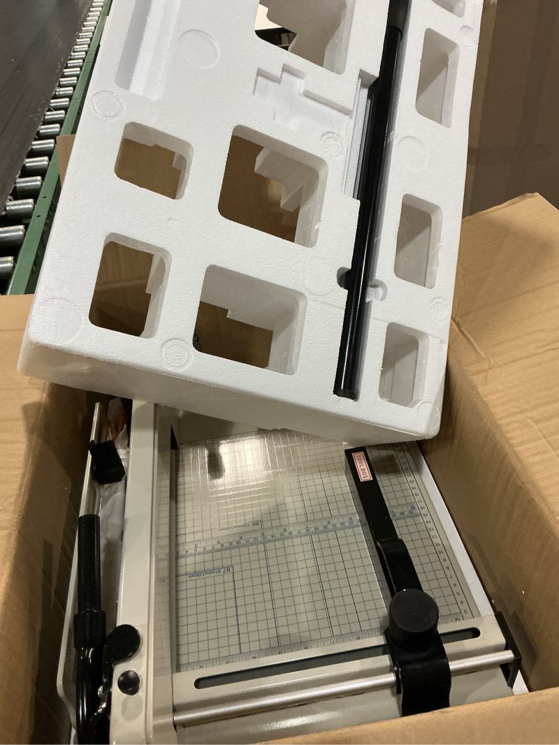 Condition photo showing Good Condition for heavy duty a4 paper cutter 400 sheet thickness cutting capacity, 12 inch stack guillotine paper cutter with 1 replacement blade, stack trimmer suitable for paper leather cardboard nonwoven