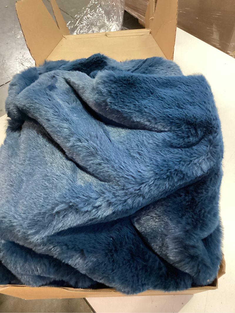 Condition photo showing Good Condition for UGG Euphoria Faux Fur Throw Blanket, Soft Warm Throw Blankets for Couch or Bed, Luxury Bedroom Decor, Giftable Fuzzy Blankets, Machine Washable, 50-inch x 70-inch, Indigo Blue Blue Throw