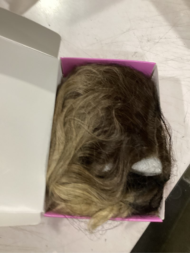 Condition photo showing Good Condition for aisi hair 14 inch ombre blonde wigs for women - shoulder length wave wig with pre-cut lace hairline, middle part natural wavy bob synthetic heat resistant fiber for daily and party ombre blonde 14 inch