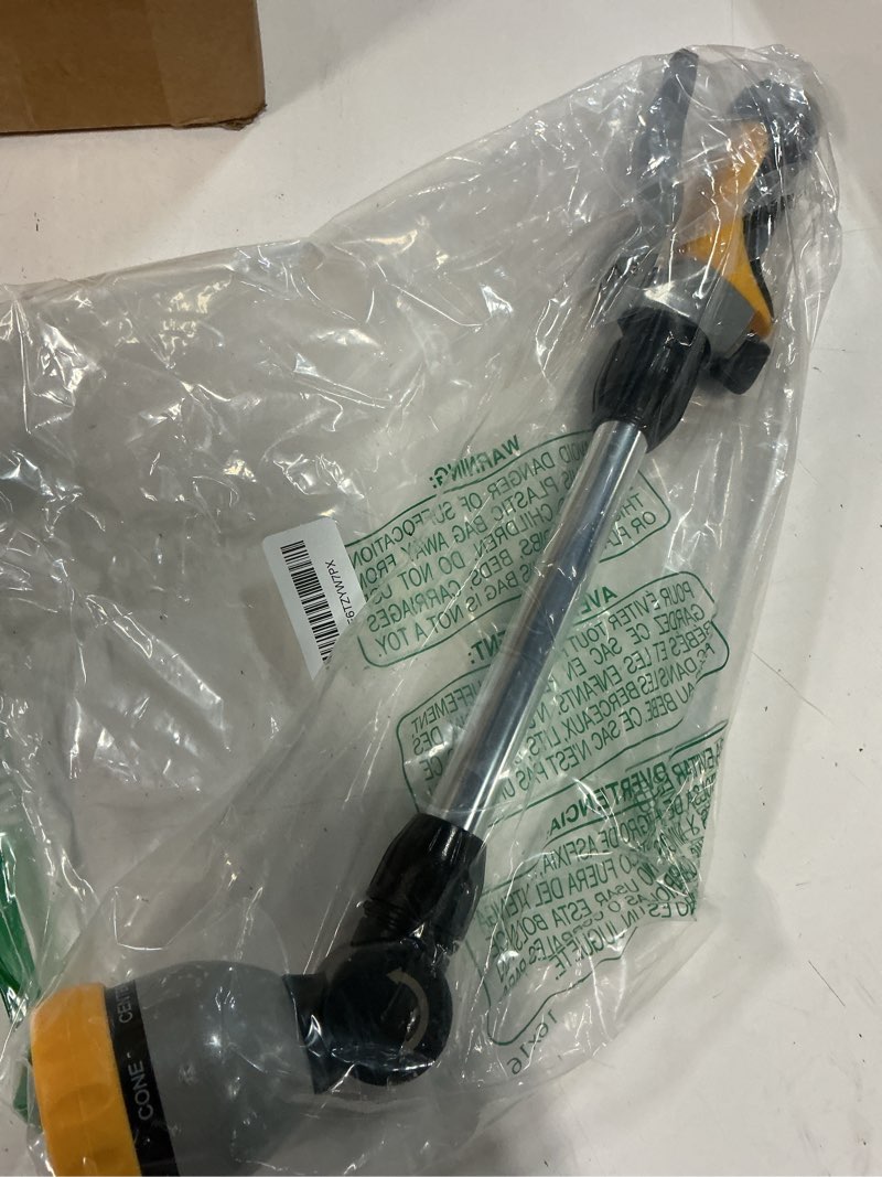 Condition photo showing Good Condition for restmo metal watering wand, heavy duty garden hose wand with 180° swivel ratcheting head, 16'' hose nozzle sprayer with 7 spray patterns and flow control, for water hanging baskets and shrubs, yellow yellow 16 inch - 180° swivel