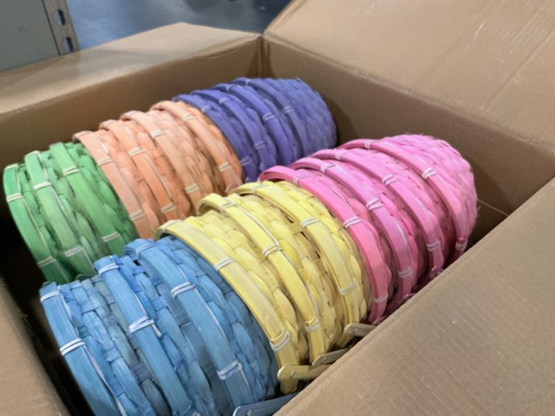 Condition photo showing Good Condition for 24 pcs easter bamboo woven baskets with handles round basket bamboo gifts basket for easter party favors gifts supplies decor 24 macaron