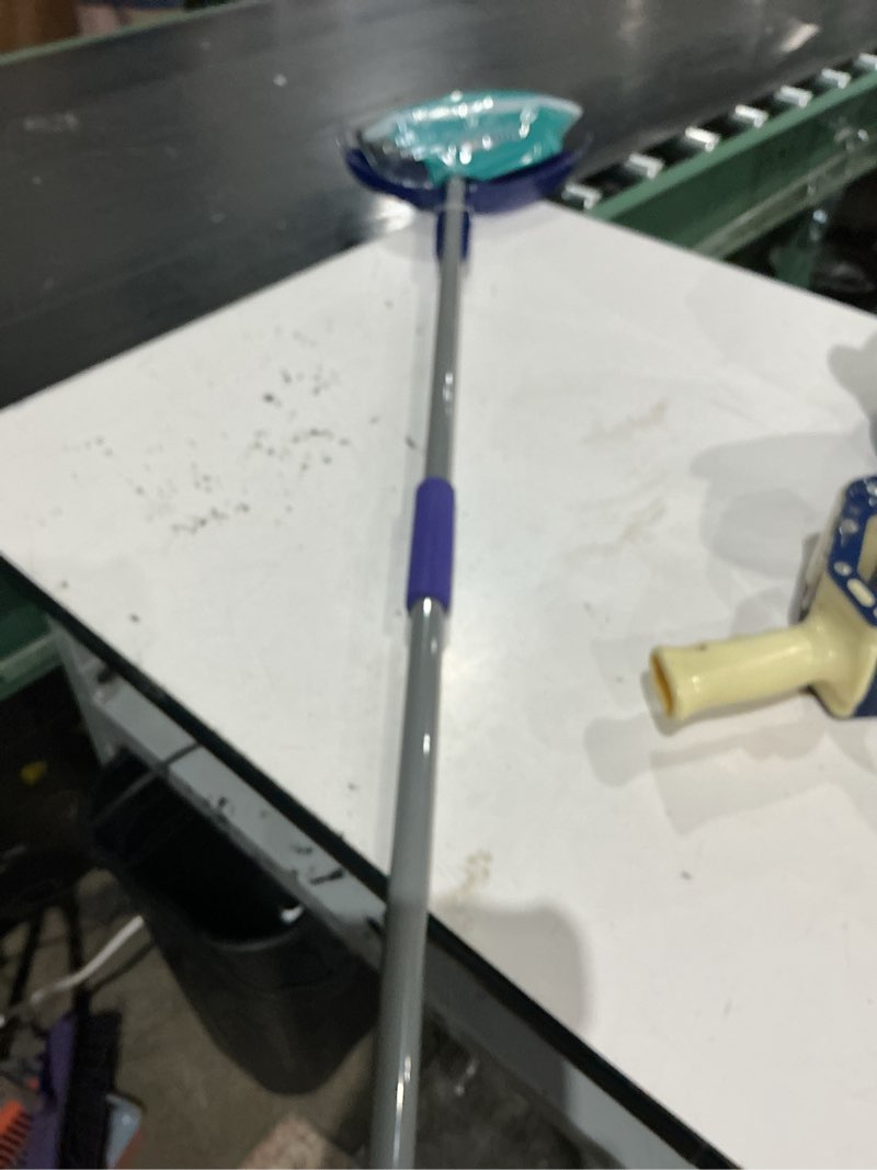 Condition photo showing As Is for moxie 12-in plastic angle with dustpan upright broom