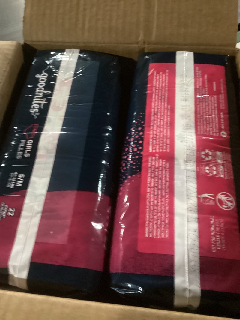 Condition photo showing New/Like New for goodnites girls' nighttime bedwetting underwear, size s/m (43-68 lbs), 44 ct (2 packs of 22), packaging may vary small/medium 44
