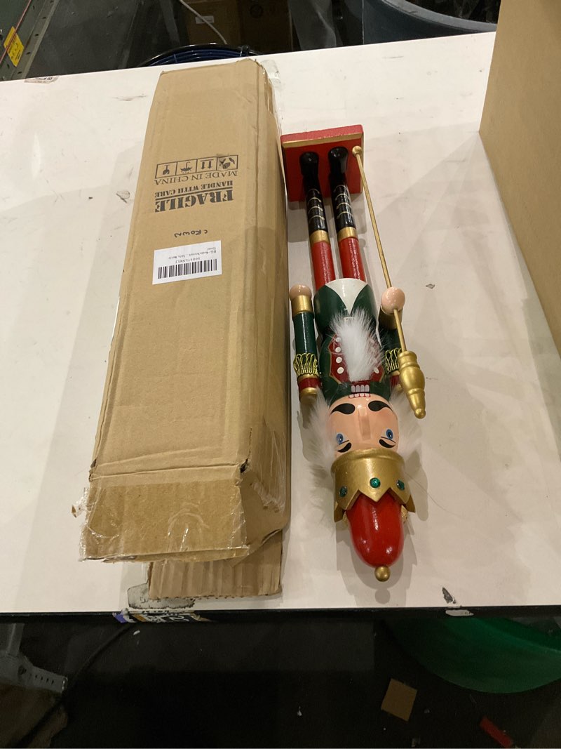 Condition photo showing As Is for Wooden Nutcracker Decor for Fall Thanksgiving - 14 Inch Hat/Drum Nutcracker Soldier Figures Large Festive Harvest Collectible Decor for Home, Table, Mantle Green-14inch