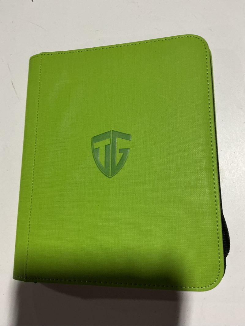 Condition photo showing Good Condition for toploader binder,holds 112 toploaders, 4 pocket top loader binder for 3" x 4" rigid card holders for trading cards or sports cards binders (green)