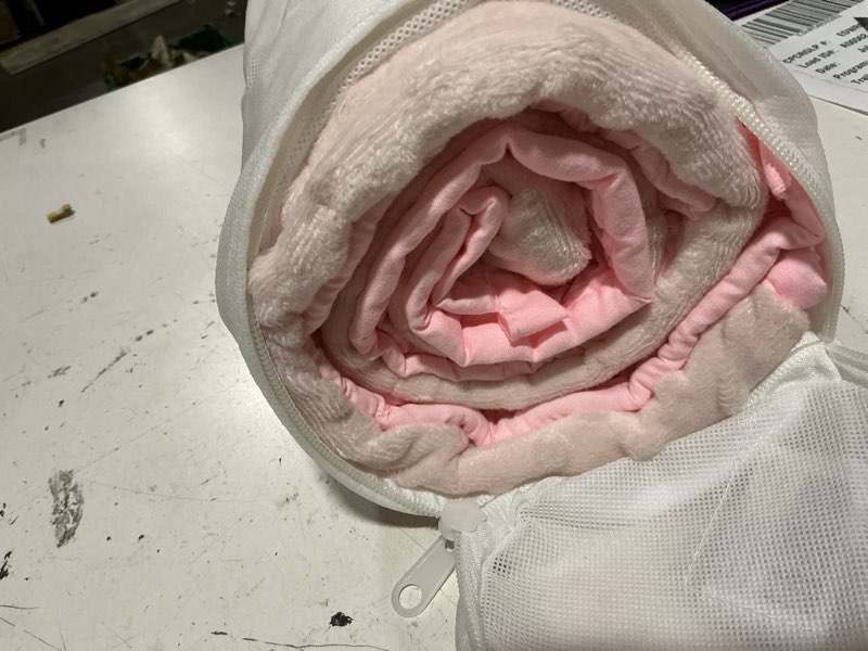 Condition photo showing New/Like New for mr. sandman weighted blanket 3lbs 36 x 48 inches, minky dots heavy blanket with glass beads, soft and cooling for school and home, pink 36 x 48 inches, 3lbs pink