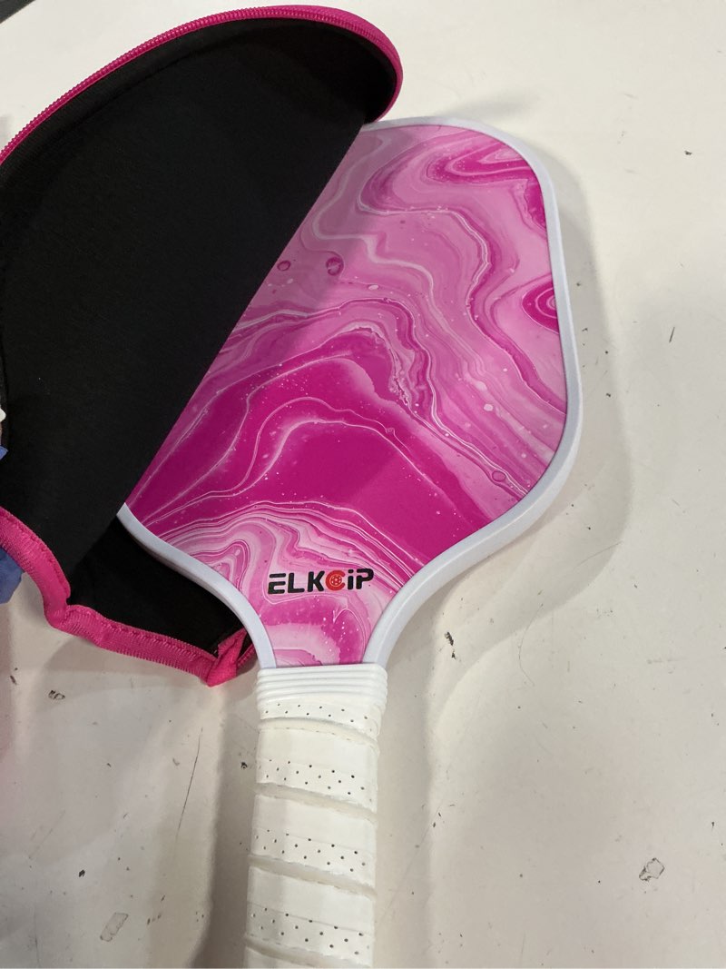 Condition photo showing As Is for composite pickleball paddle with cover for women, graphite carbon fiber polypropylene honeycomb core pickleball racquet gift for mother wife grandmother girlfriend pink marble