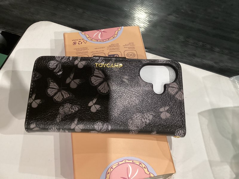 Condition photo showing New/Like New for Toycamp for iPhone 16 Wallet Case with Wrist Strap - Leather Flip Folio Phone Case with RFID Blocking 4 Card Holder for Apple for iPhone 16 Funda Cute Aesthetic for Women, Black Butterflies Black Butterfly for iPhone 16
