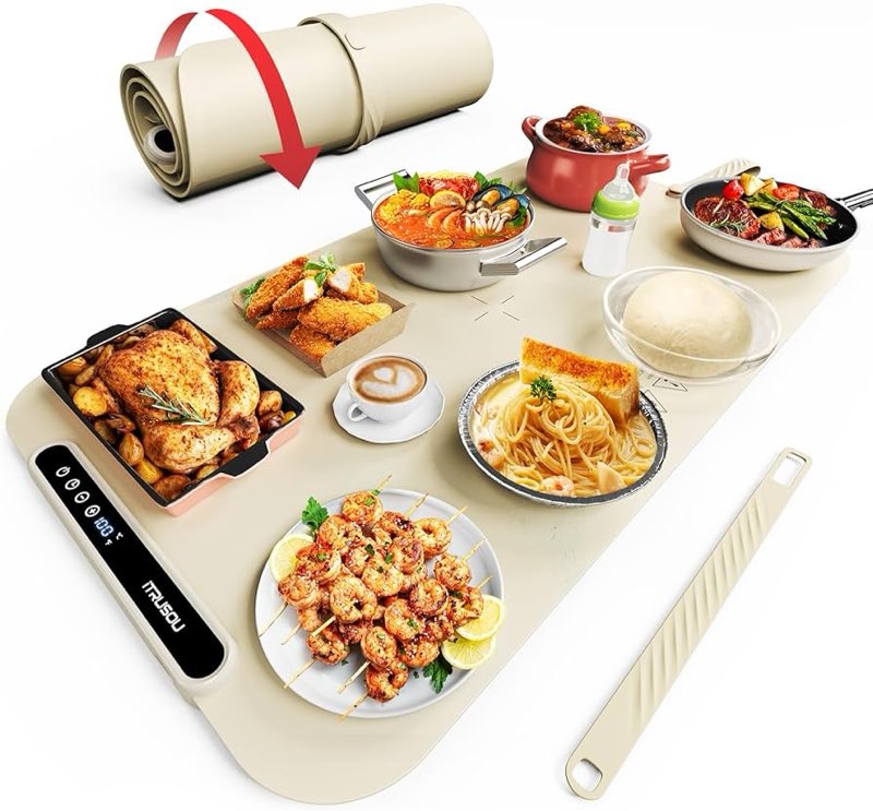 warming mat for food, itrusou electric warming tray 99h continuous heat,7 temp settings,patented ful