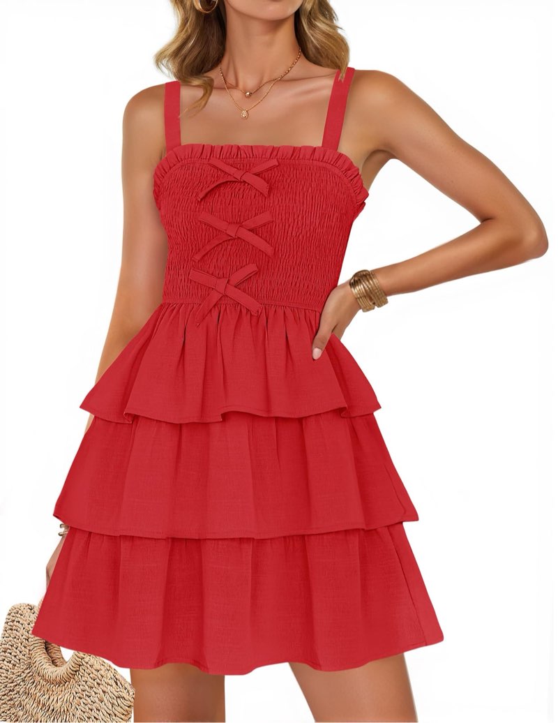 ZESICA Women's Summer Sleeveless Ruffle Tiered Layered Mini Dresses 2025 Square Neck Smocked Short B