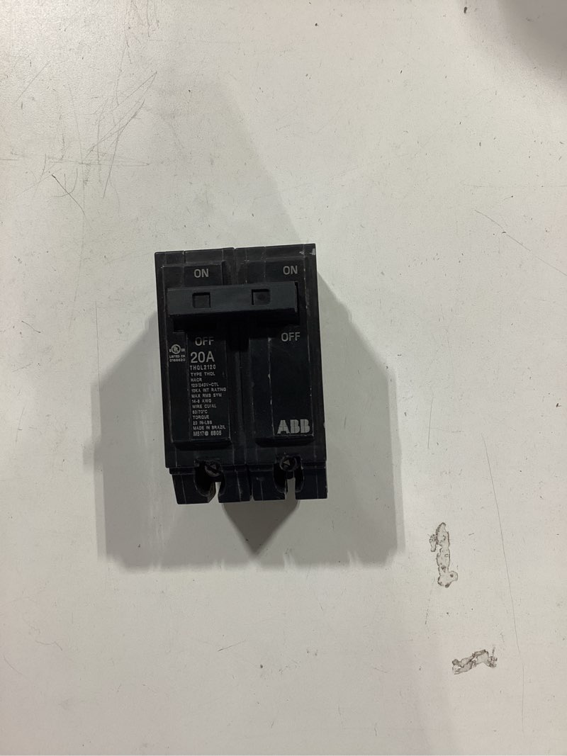 Condition photo showing As Is for 20 amp 1 in. double-pole circuit breaker (thql2120a)