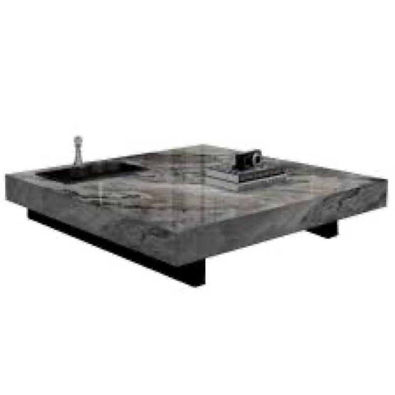 39" Square Metal and Stone Coffee Table with Sturdy Metal Legs, Modern Luxury Design