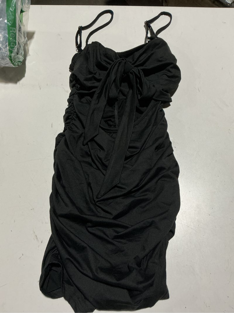 Condition photo showing Good Condition for boriflors women's sexy bodycon cut out ruched backless spaghetti strap mini club party dresses small black