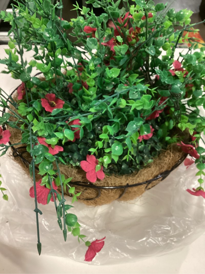 Condition photo showing Good Condition for Artificial Fake Hanging Plants Flowers with Basket Outdoor Spring Decor, Faux Silk Pink Daisy in Pot Planter Realistic UV Resistant for Porch Home Indoor Patio Balcony Garden Yard