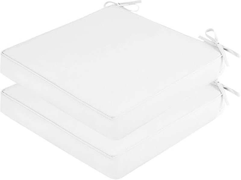 sk studio outdoor chair cushions for patio furniture, set of 2 waterproof square corner memory foam patio chair cushion with adjustable ties outdoor seat cushions, white, 16"x16"x2" white 16"w x 16"l (pack of 2)