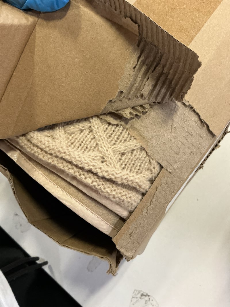 Condition photo showing New/Like New for 28 Inch Christmas Tree Collar, Neutral Chunky Cable Knit Tree Base Cover Ring Skirt, Rustic Farmhouse Basket Collar for Xmas Home Office Holiday Decor, Fits 4-6 ft Trees(Dark Khaki)