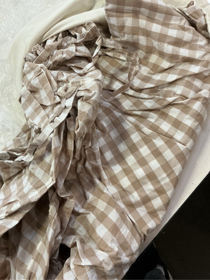 Condition photo showing Good Condition for organic crisp percale fitted sheet set, twin, cafe gingham