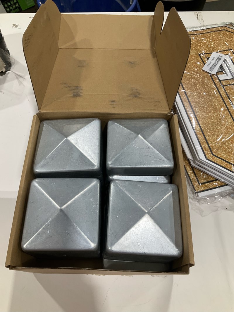 Condition photo showing Good Condition for yaocom 20 pcs galvanized fence post cap for wood posts with screws, metal, wood, mailbox posts, pyramid post cap cover fit for fence wood post of decks or corridors(3.5 x 3.5 inches)