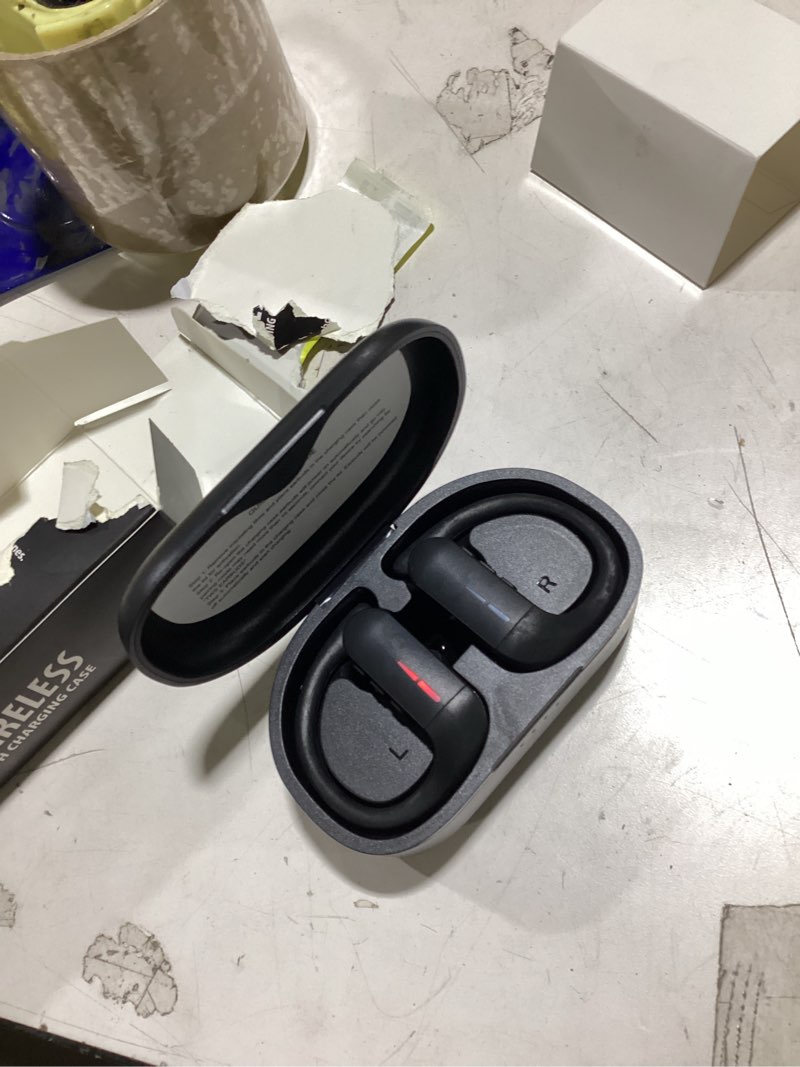 Condition photo showing As Is for sport wireless earbuds bluetooth 5.3, headphones built-in mic in ear sports headset with earhooks charging case for sports ,running, gym, exercise