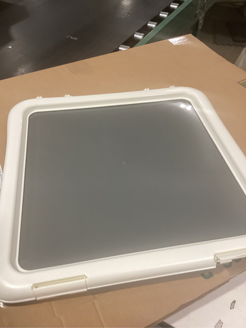 Condition photo showing As Is for Amazon Basics Dog Training Pad Holder,Secured Latches,Extra Thick and Non-Slip, Recycled Plastic, 24 inch, S, White and Charcoal 22'' X 22''