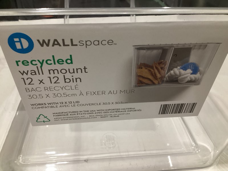 Condition photo showing As Is for iDesign Medium Wallspace Storage Bin and Bracket - Wall-Mounted Storage Bin - Clear - Made in USA