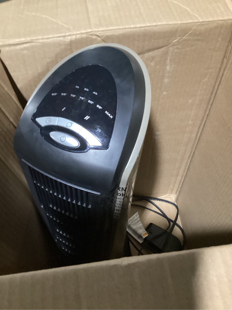 Condition photo showing New/Like New for Lasko - Portable Ceramic Tower Space Heater with Remote Control - Black/Silver