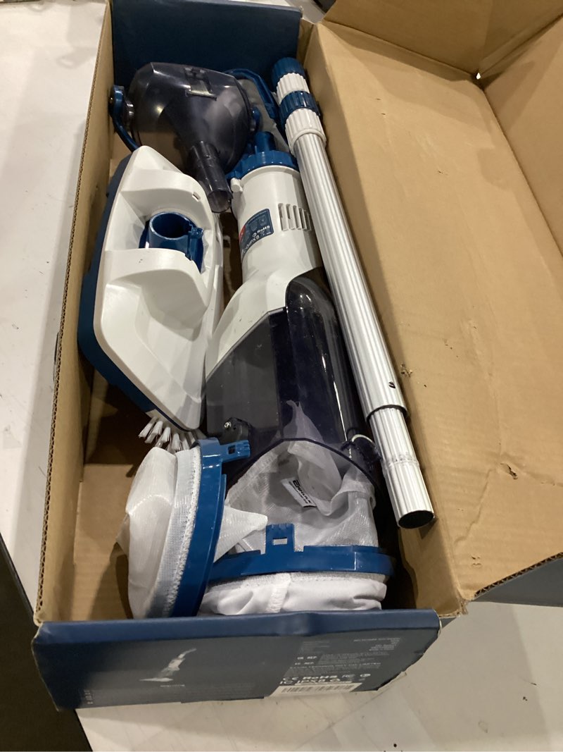 Condition photo showing As Is for enhulk pc15 cordless handheld pool vacuum, upgraded 13.4" wide head | 18.5 gpm powerful suction, 60 mins runtime, 87.5'' telescopic pole, 4 filter bags, pool cleaner for above & inground pools