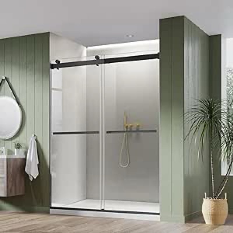 bathroom double sliding shower door, 56-60" w x 76" h frameless shower glass door - 5/16" (8mm) thick clear tempered glass door with handle, stainless steel hardware, matte