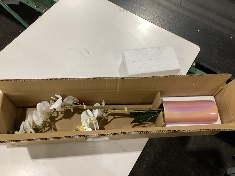 Condition photo showing New/Like New for dolly parton white artificial orchid in pink ceramic pot, 9.8x5.5x24 inch