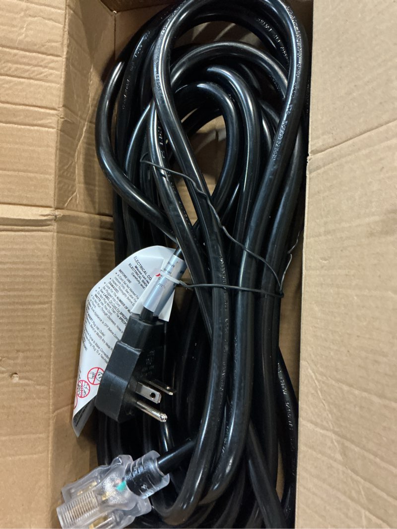 Condition photo showing New/Like New for plugtul 20amp extension cord 25ft, nema 5-20 heavy duty extension cord, lighted end, 12gauge, sjtw, 20amp 125v 2500w, black