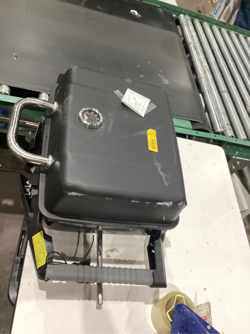 Condition photo showing As Is for master forge small 360-sq. in black portable liquid propane and charcoal grill