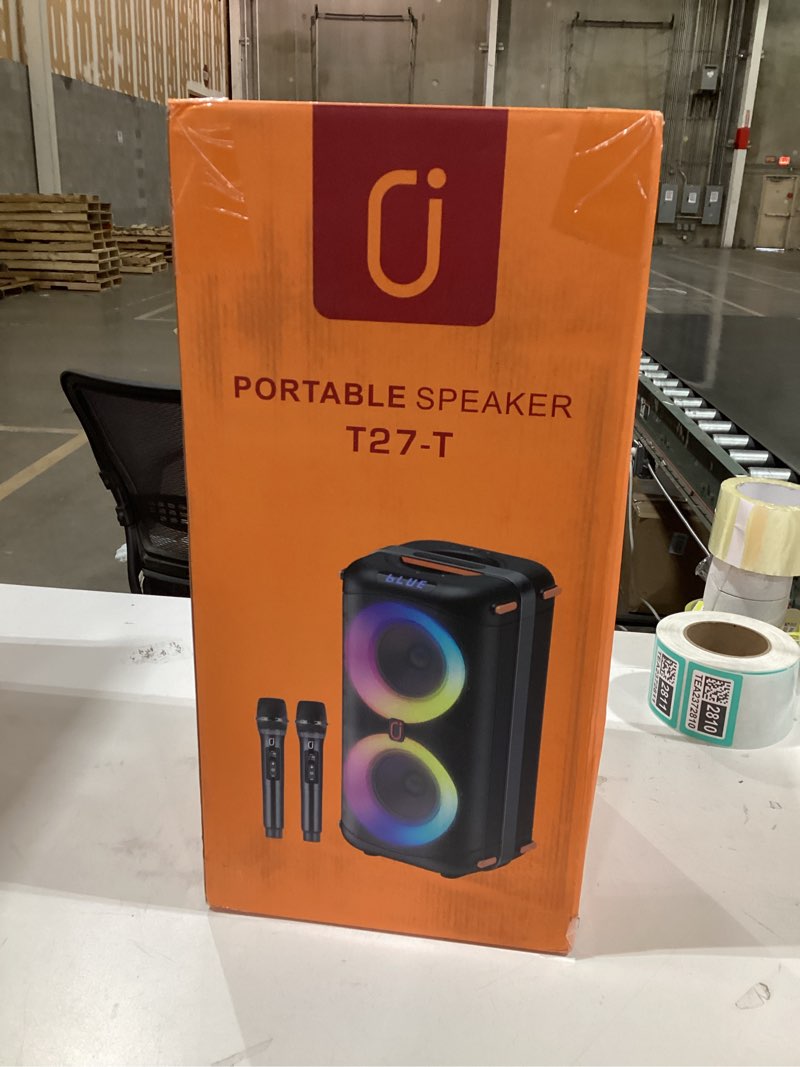 Condition photo showing New/Like New for Karaoke Machine with 2 Wireless Microphones, Portable Bluetooth 5.3 Karaoke Speaker for Home Party Outdoors, PA System for Adults with Echo Adjustment/LED Lights, Support TV/USB/AUX/TF JYX-T27T
