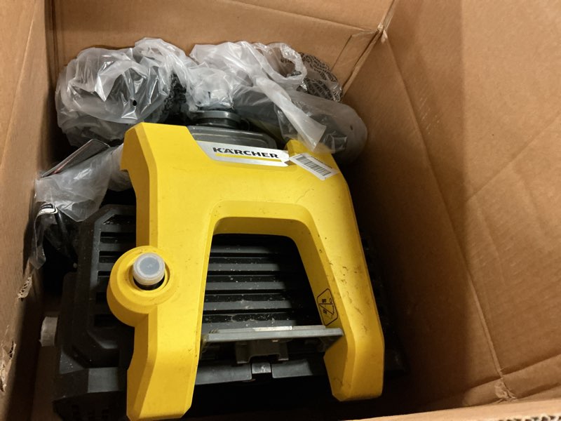Condition photo showing As Is for kärcher pressure washer k1700, ceta certified, 3 spray nozzles, detergent tank, for cars, driveways, siding, patios, 1.2 max. gpm