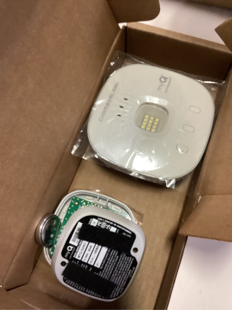 Condition photo showing As Is for chamberlain smart garage control - wireless garage hub and sensor with wifi & bluetooth - smartphone controlled, myq-g0401-es, white