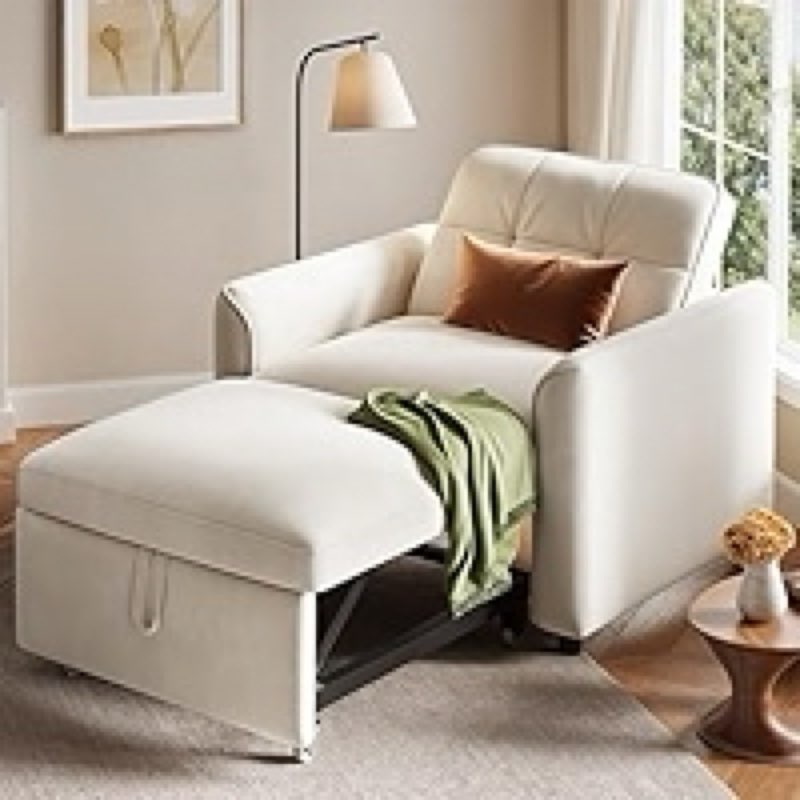 yitahome convertible sofa chair bed, 3-in-1 sleeper sofa with pull-out bed, velvet fabric single sleeper chair with reclining and button tufted backrest, modern lounge chair for small space, grey