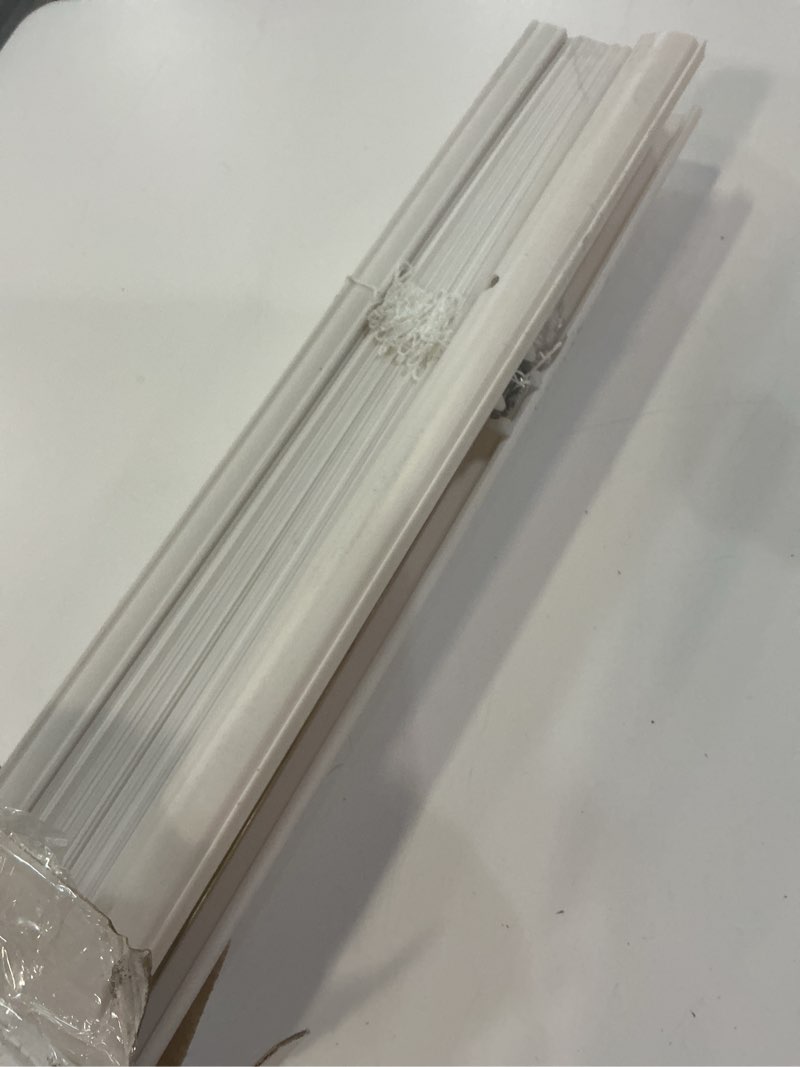 Condition photo showing As Is for mainstays 1  cordless vinyl light filtering blinds  1-piece  white  39  w x 64  l
