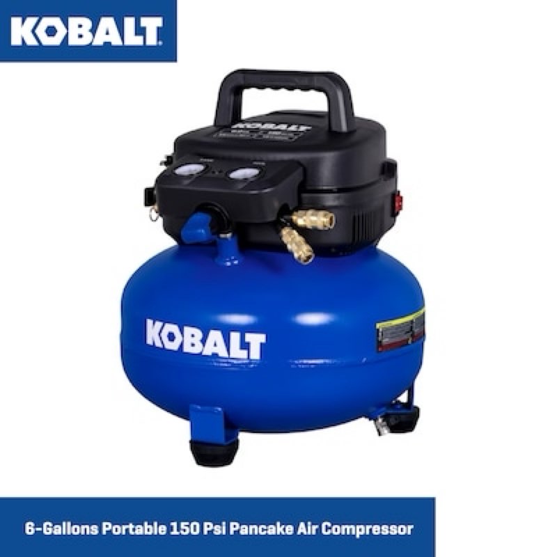 kobalt 6-gallon portable electric 150 psi pancake air compressor with accessories included