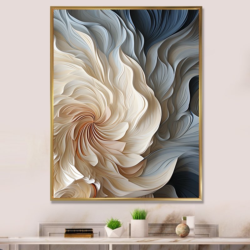 Designart "White And Blue Feather Spiral II" 