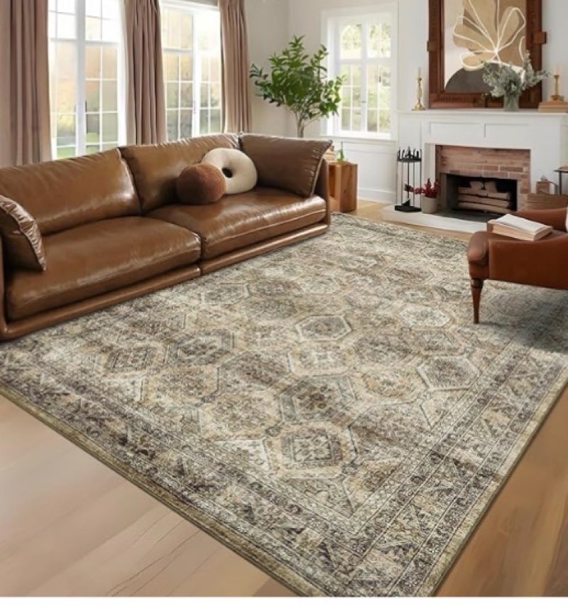 garveehome living room rug 9x12 area rug machine washable rug, non slip soft floor carpet vintage distressed foldable rug for bedroom low pile stain resistant carpet for bedroom nursery room, green 