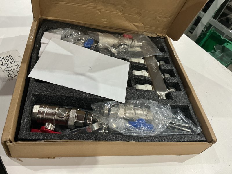 Condition photo showing Good Condition for abst pex manifold,4 loop stainless steel floor radiant heat manifold kit with 1/2" adapters included for hydronic radiant floor heating 4-loop