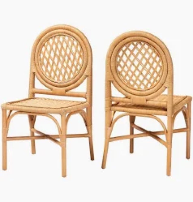 bali & pari Oxford Rattan Dining Chair Set of 2 Accent Chairs Wicker Seating