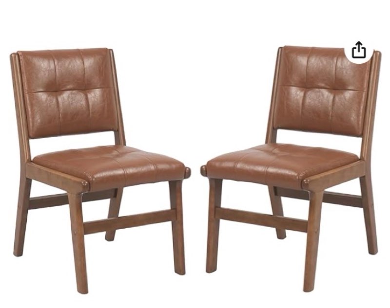 KCC Modern PU Leather Dining Chairs Set of 2, Upholstered Kitchen Chairs with Solid Wood Legs and Comfortable Seat for Dining Room/Lounge/Bedroom(Brown)