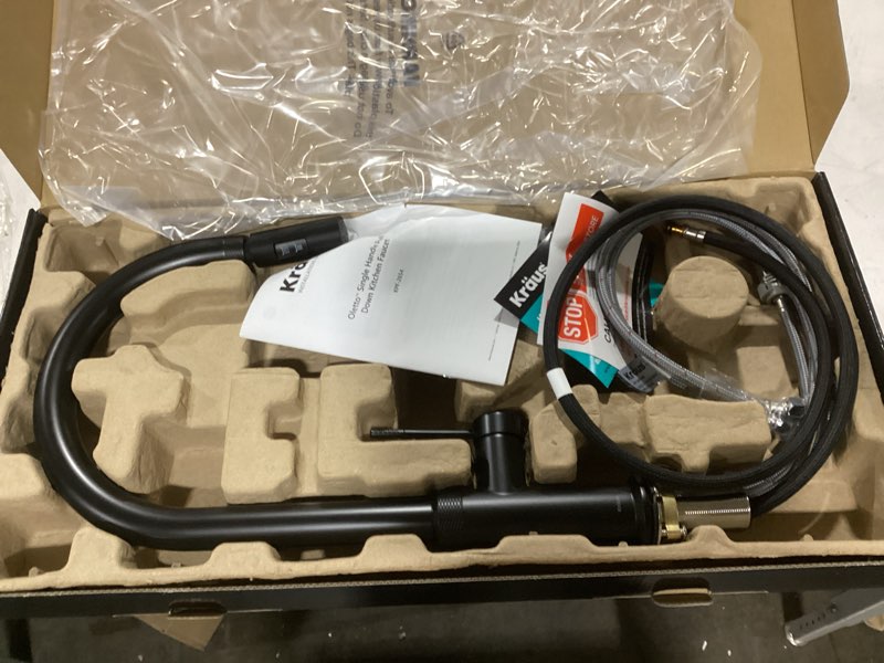 Condition photo showing Good Condition for KRAUS Oletto Modern Industrial Pull-Down Single Handle Kitchen Faucet in Matte Black, KPF-2654MB Matte Black 17 3/8 inch Pull Down Industrial Faucet
