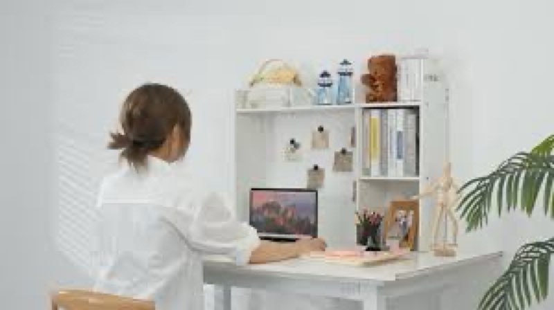 dorm desk bookshelf dorm desk hutch desk hutch organizer with 5 shelves and 3 tier desktop hutch storage organizer for college dorm home office supply, 32.5 x 23.5 x 8 inch(white )